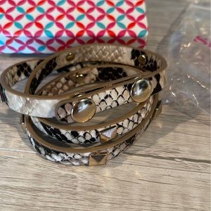 Wrap Leather Bracelet in Snakeskin with Gold Accents
